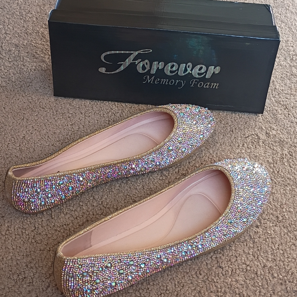 Forever 21 Women's Marianna Memory Foam Gemstone Flats with Gold Edges - Picture 6 of 8
